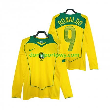 Koszulka Brazylia RONALDO 9 2004 Retro Domowe Koszulki Piłkarskie Długi Rękaw